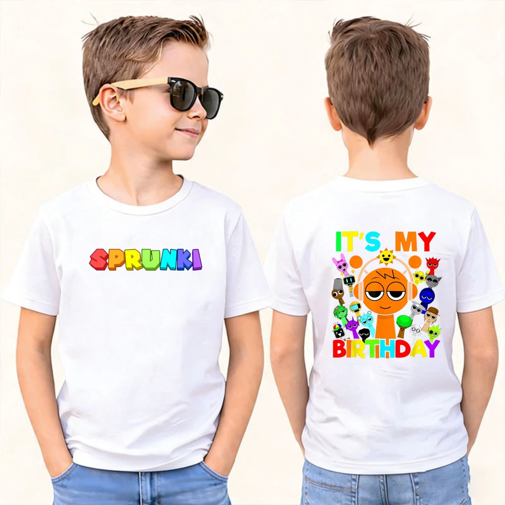 Sprunki Incredibox Oren 'It's My Birthday' Kids Double Sided Tshirt Graphic Casual Cotton Short Tee for Boys Girls Birthday Gift