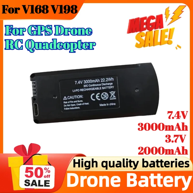 

7.4V 3000mAh/3.7V 2000mAh for V168 V198 GPS Drone Battery V198 MAX PRO 8K Battery Packs Aircraft Battery Components