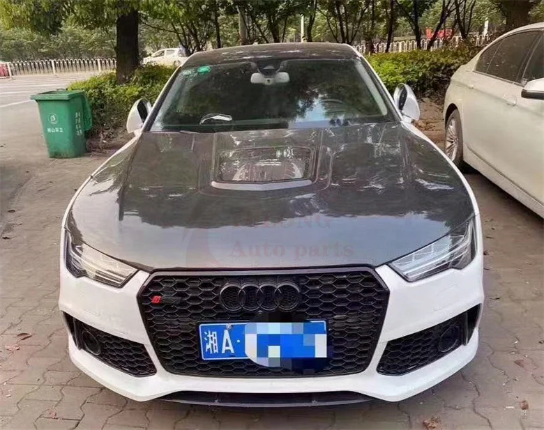 Real Carbon Fiber Transparent Front Bumper Engine Hood Bonnet Vent Cover For Audi A7 S7 Sline RS7 2011-2018