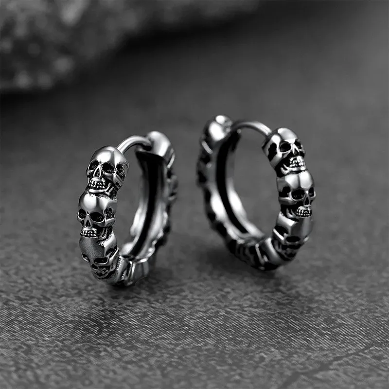 Creolen aus 925er-Sterlingsilber mit Totenkopf-Motiv, Kreis-Ohrringe für Damen/Herren, alltäglicher tragbarer Schmuck, Hip-Hop-Stil, Accessoires, Unisex, modisch