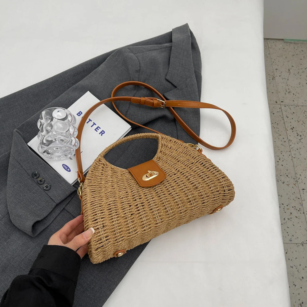 Women Messenger Bags Woven Shell Summer Top-Handle Bags Handmade Fashion Holiday Casual Simple Elegant Lady Straw Bag