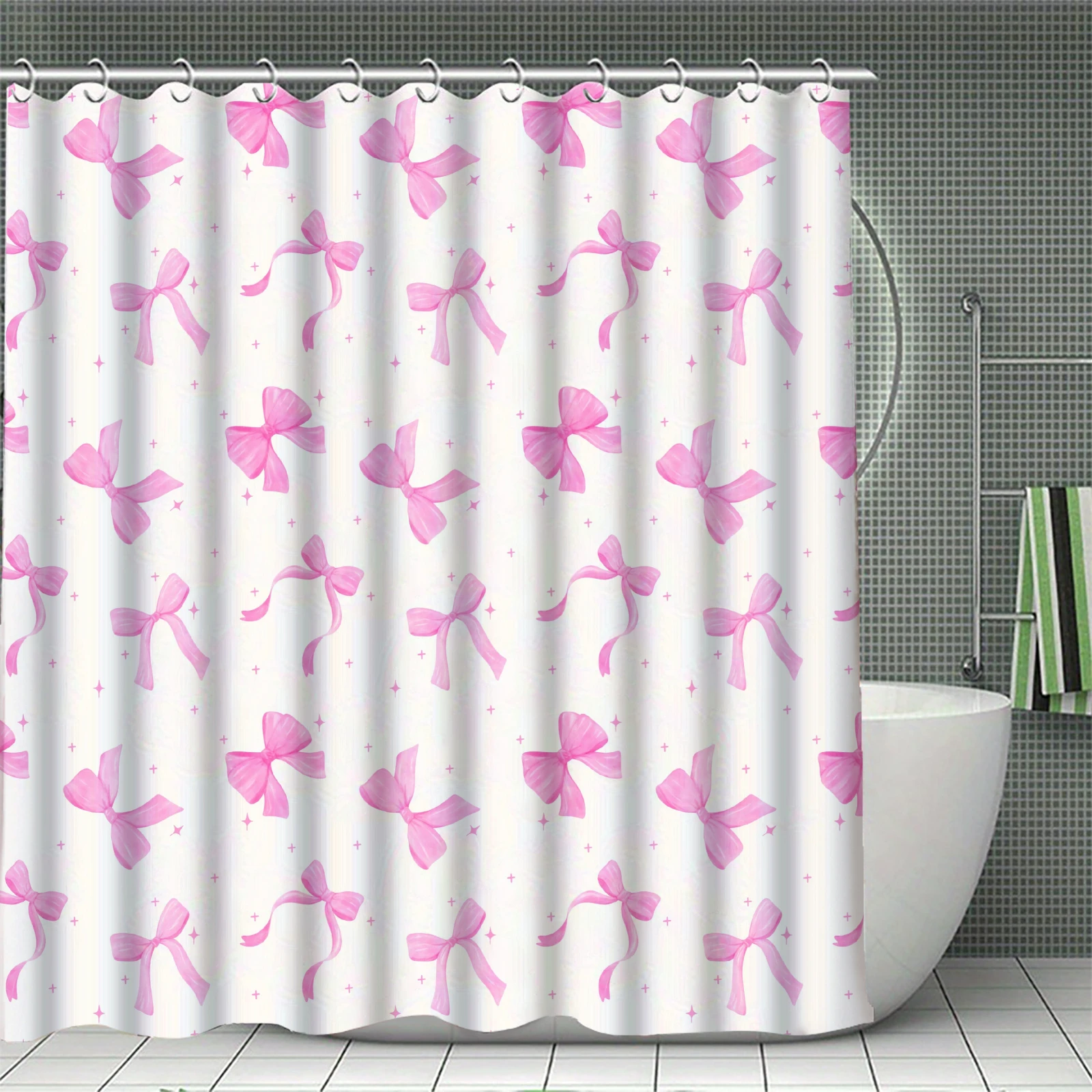 

Princess Bow Curtains Ins Shower Curtain Set for Bathroom Modern Bath Rug Decor For Bathroom Shower Curtains Multi-Size Design
