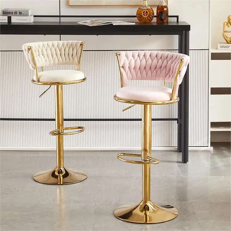 

Luxury Lift Rotate Stools Bar Chairs Customized Metal Frame Velvet Nodic Bar Stool High Chair