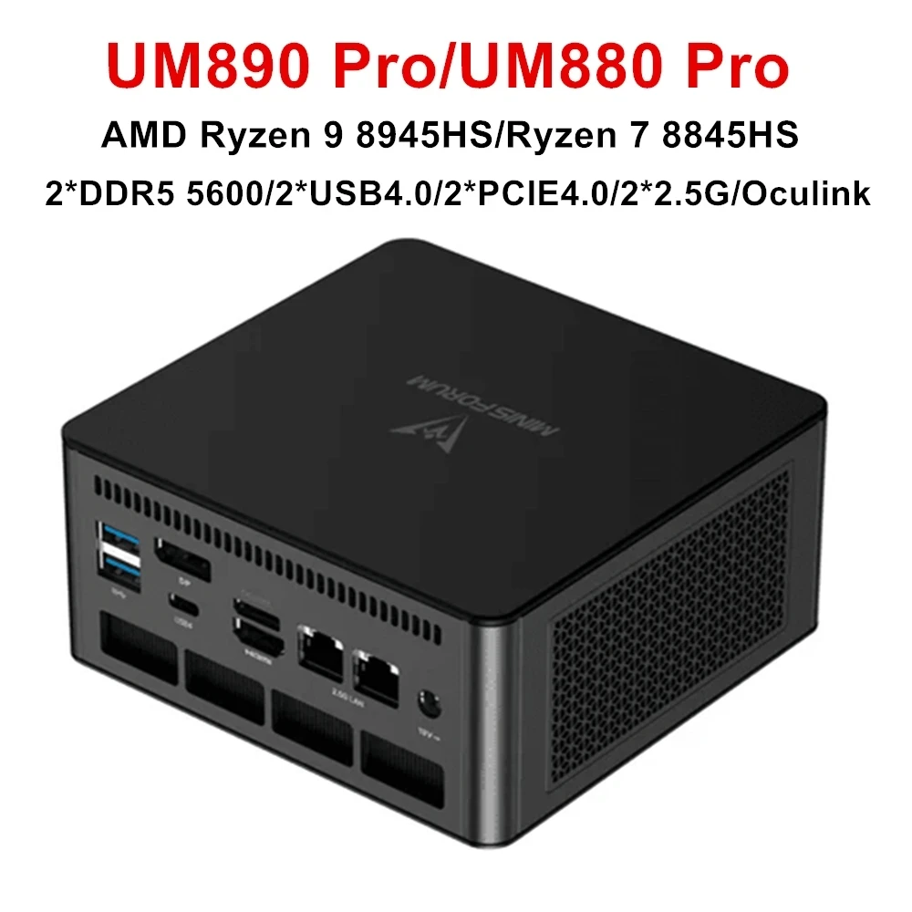 MINISFORUM-Mini PC Gamer, AMD Ryzen 9 8945HS 7 8845HS, 2 x DDR5 5600MHz, 2 x PCIE4.0, 2 x USB 4.0, Windows 11, WiFi6E, UM890 Pro, Novo