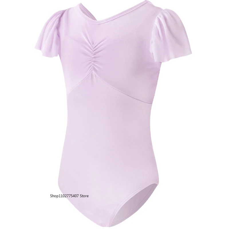 Girls Ballet Dress Short Sleeve Ballet Leotard Gymnastics Leotards Ruffles Smocked Training Leotard Two-Pieces Dancing Bodysuit