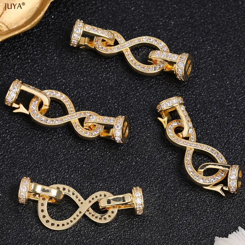 JUYA Luxury 18K Gold Plated Connectors Clasps Fasteners Paved CZ For DIY Needlework Ending Beaded Jewelry Making Accessories