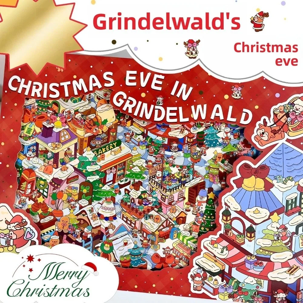 クリスマスイブの3d風景ステッカー。特大サイズで、ピンセット付き。物語のシーンを再現したグリンデルワルトのクリスマスミニチュアステッカーブック。