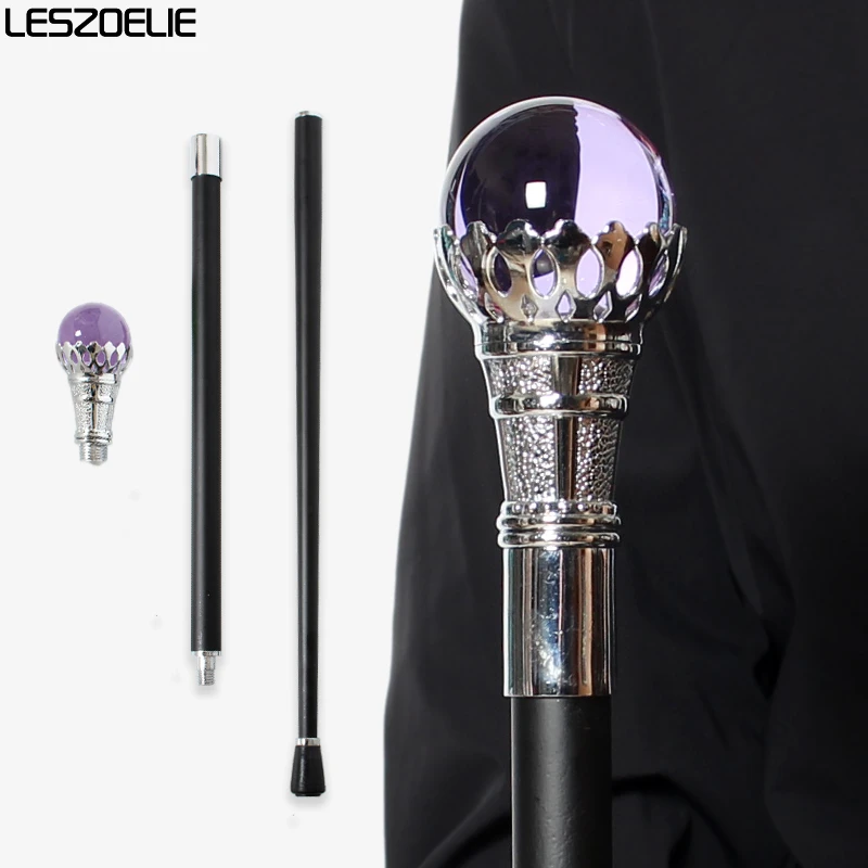 Lavender Glass Crystal Ball Walking Cane with Bright Silver Crown Fashion Accessory for Men And Women Party Decorative Stick