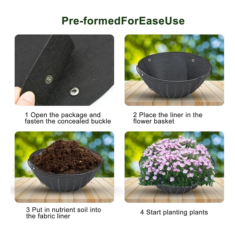 3PCS Hanging Flower Basket Liners Kit Fabric Hanging Plant Liners Set Round Planter Liners Non-Woven Black Felt Liners 16Inch