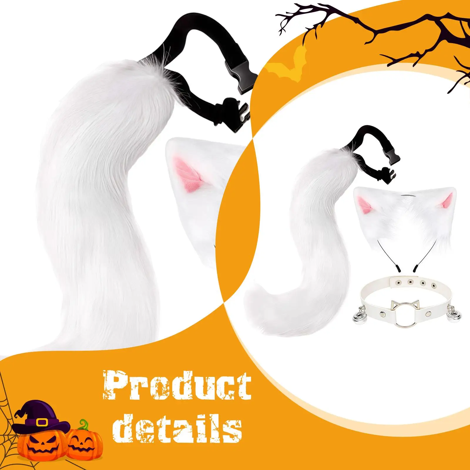 ชุดหูและหางแมวฟ็อกซ์พร้อมกระดิ่ง ที่คาดผมหูแมวสำหรับงานวันเกิด งานเลี้ยงสวมบทบาท และงานคาร์นิวัล