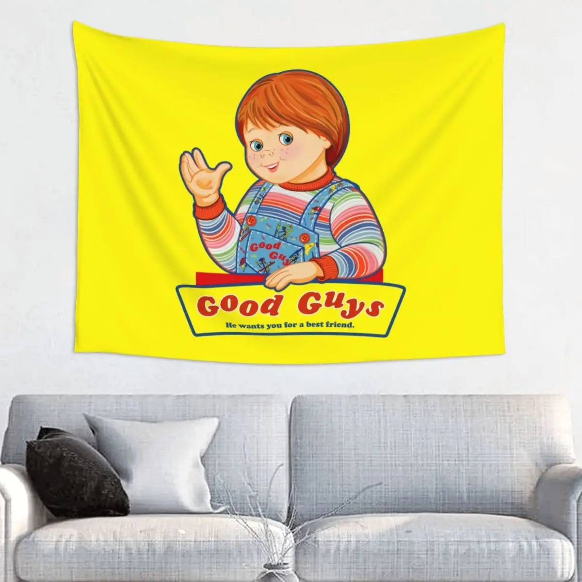 

Custom Hippie Good Guys Child's Play Tapestry Wall Hanging Home Decor Chucky Doll Tapestries Dorm Decoration