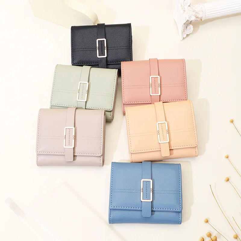 Purse women\'s new Japanese and South Korea small fresh PU simple fashion ladies short wallet multi-card niche teenage female stu