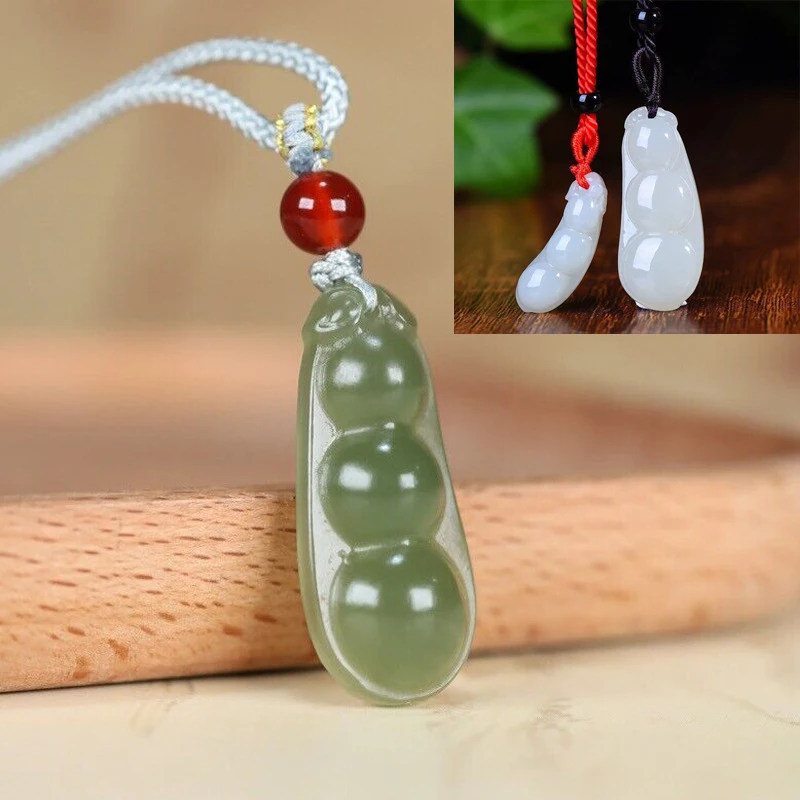 Hetian white four-season , Qinghai necklace, pendant, fortune bean ornament, jade charm, lake gr
