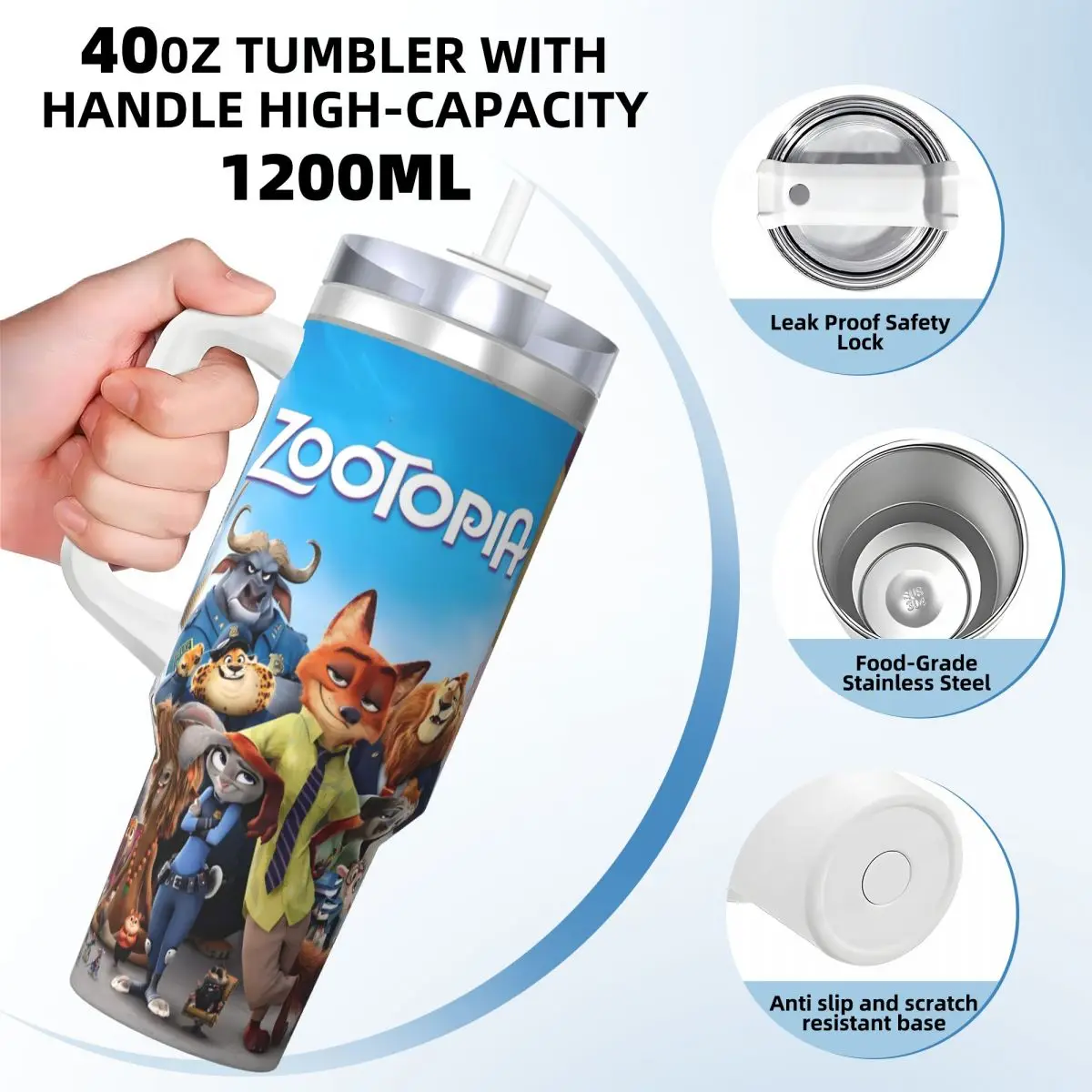 Zootopia Stainless Steel Tumbler Travel Car Mugs Large Thermal Cups Heat Preservation Cold Drink Milk Tea Water Bottle