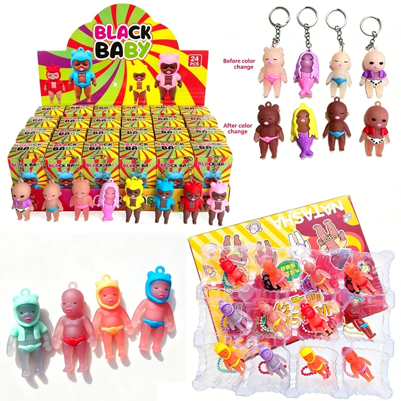 

Hot 12/24Pcs Sale Natasha Black Doll Keychain Blind Box Kawaii Figure Color Changing Pendant Cartoon Hanging Ornament Toy Gift
