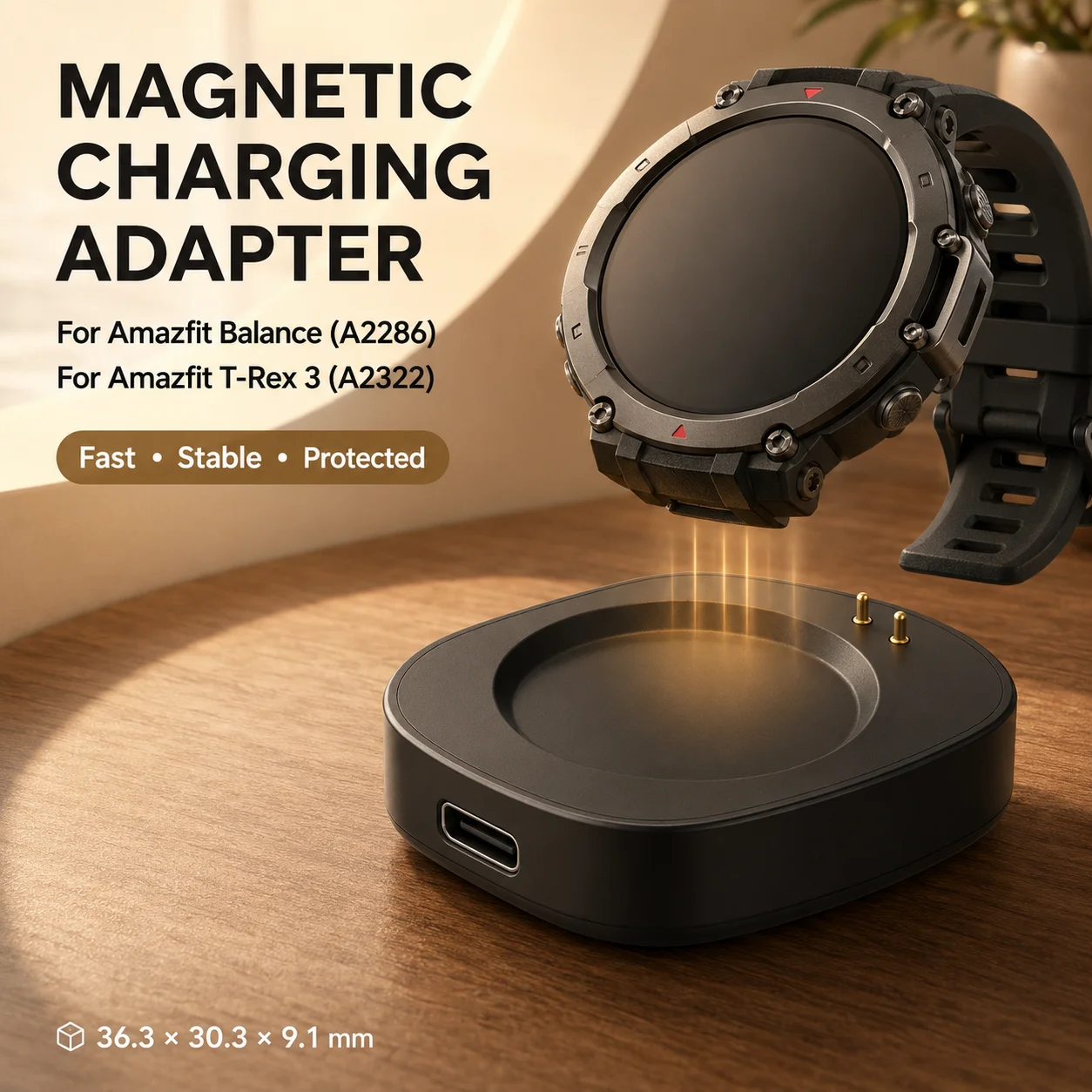 Wireless Charger Converter for Amazfit Balance 2/ Balance/T-Rex 3/Helio Smart Watch Charging Dock Replacement Charging Adapter