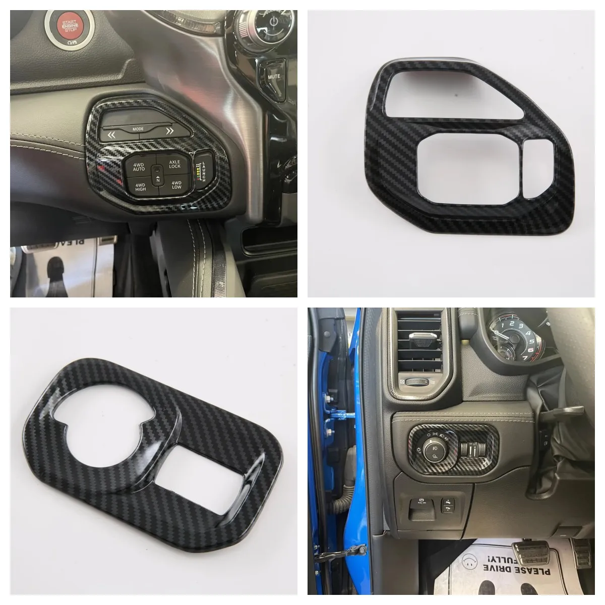 

For Dodge RAM 2022 2023 ABS Carbon Head Light Adjust Switchs Frame Trim Four-wheel Drive Adjustment Button Cover Car Accessories