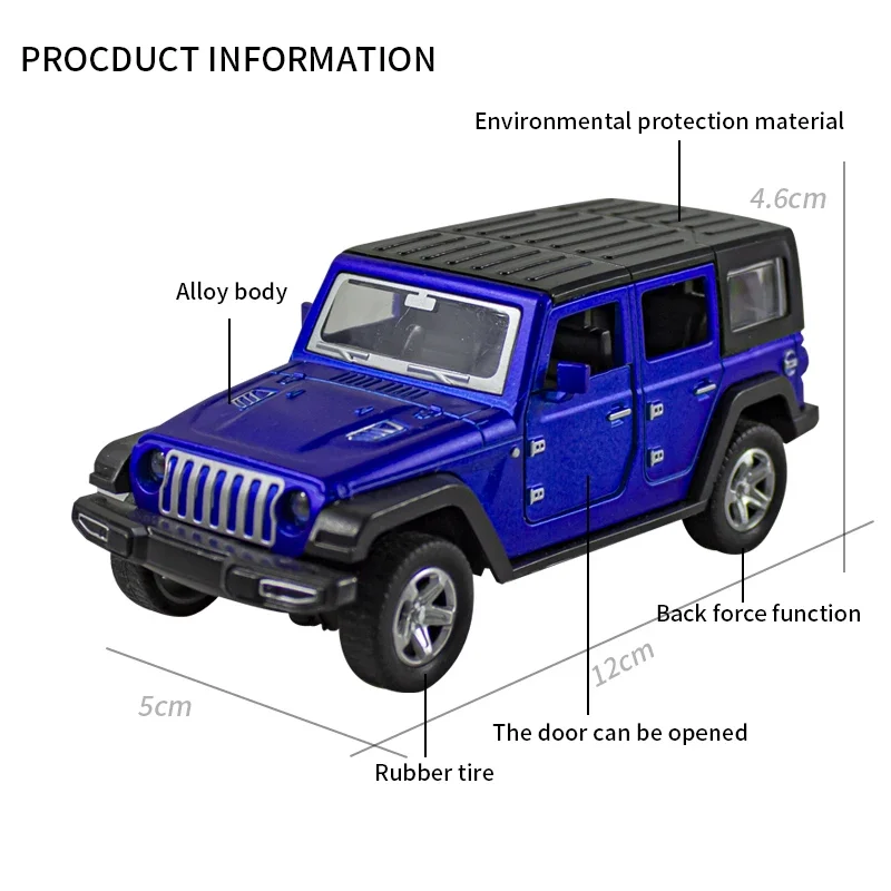 (bagged)1:36 Alloy JEEPS Wrangler Car Model Simulation Off-road Vehicle Pull Back Car Ornaments Collection Toys For Boy Children