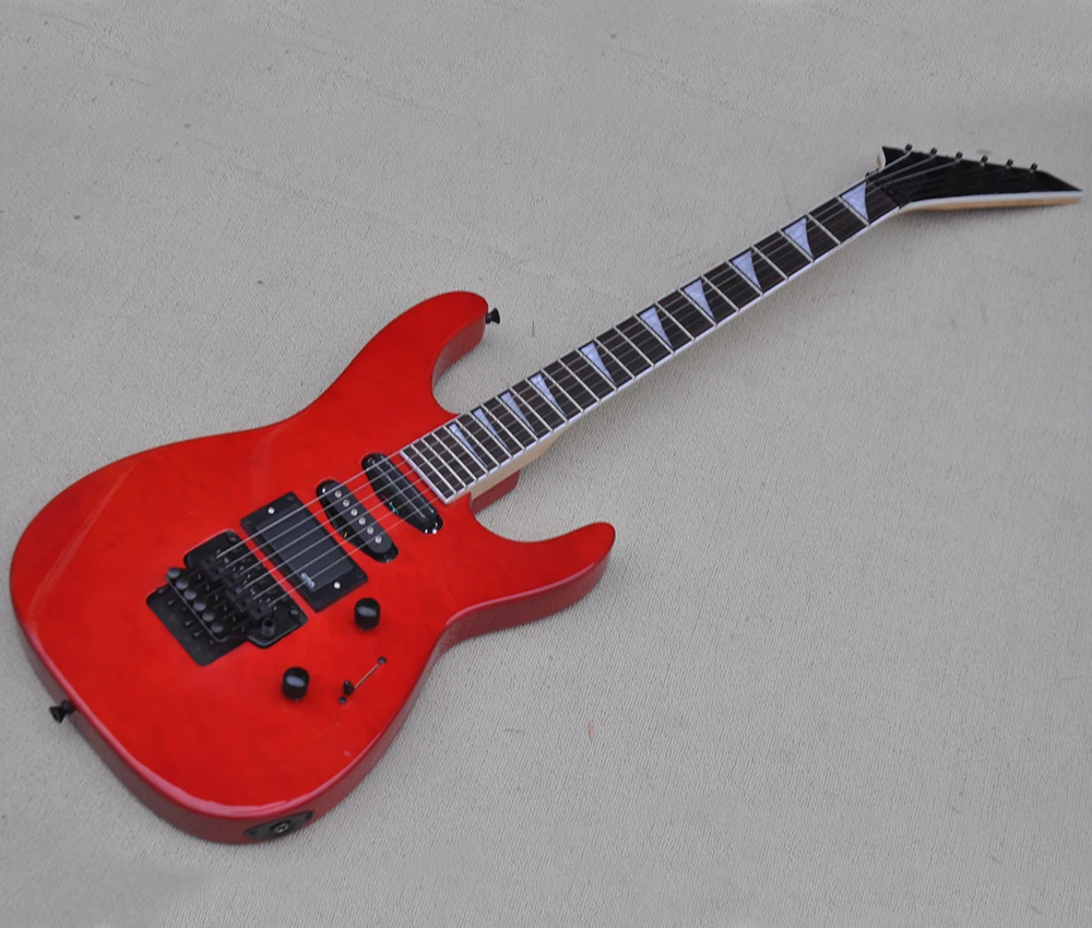 

6 Strings Red J Electric Guitar with Tremolo Bar,24 Frets,Rosewood Fretboard,Quilted Maple Veneer