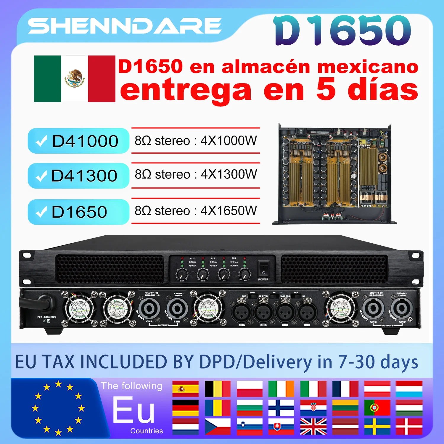 SenMicre D1650 Professional Digital Power Amplifier 4x1650w 8Ohm 4 Channel DJ Subwoofer Amplifier Line Array Speaker Sound Amp