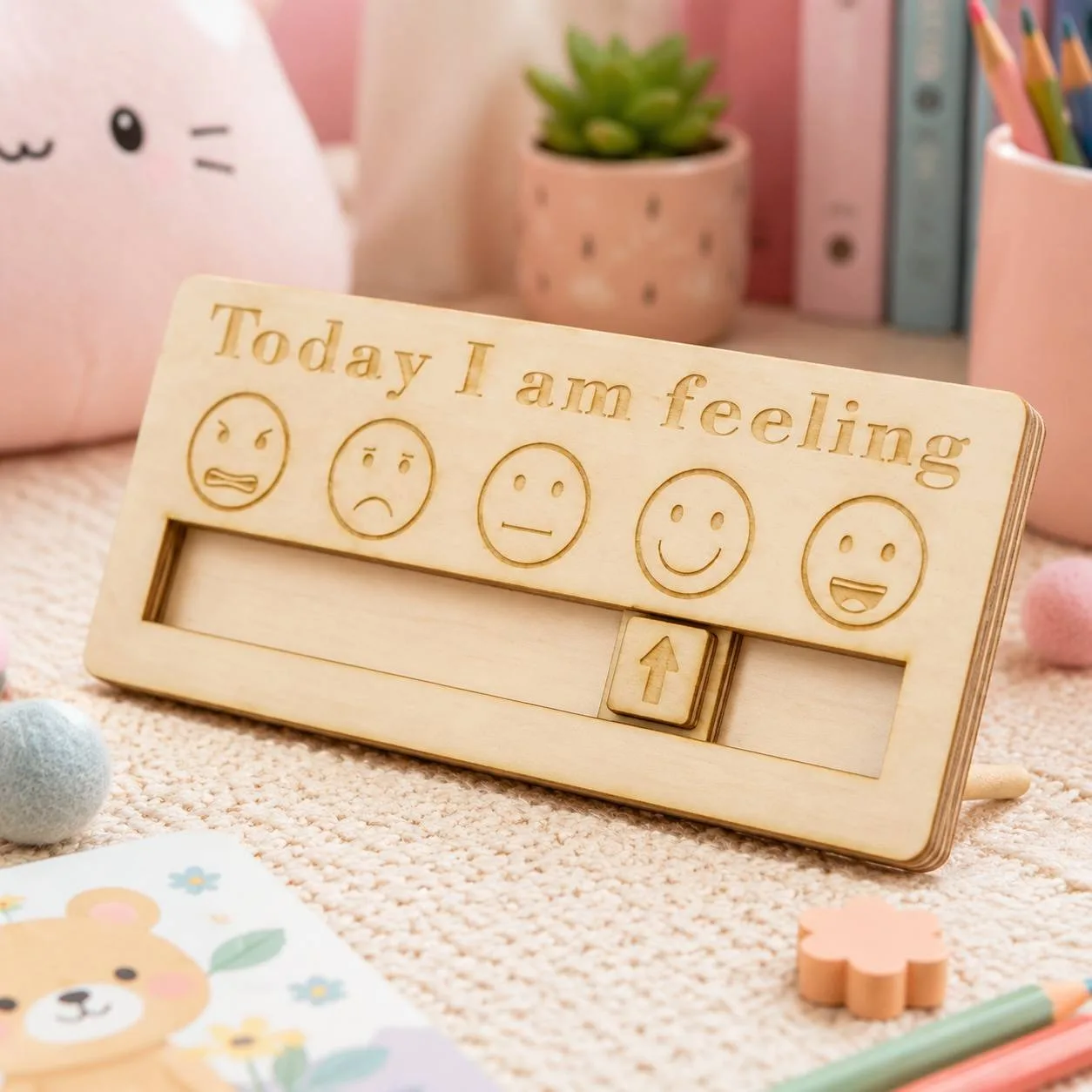 Wooden Emotional Symbol Desktop Decoration Today's Feelings English Word Wall Display Shelf Creative Home Office Decor