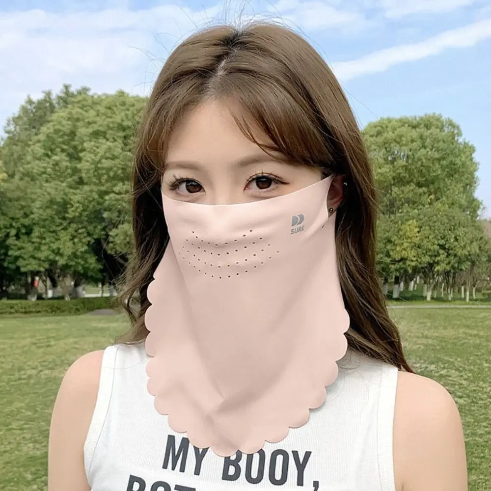 솔리드 컬러 자외선 차단 마스크 여름 페이스 스카프 햇빛 차단 턱받이 아이스 실크 마스크 페이스 커버 페이스 쉴드 넥 랩 커버 야외용