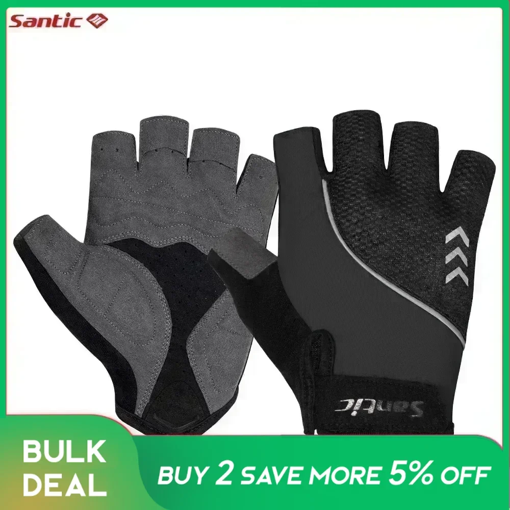 Santic Half Finger Cycling Gloves Road Bike Mittens Outdoor Shockproof Breathable Bicycle Sport Running Fitness Gloves Unisex