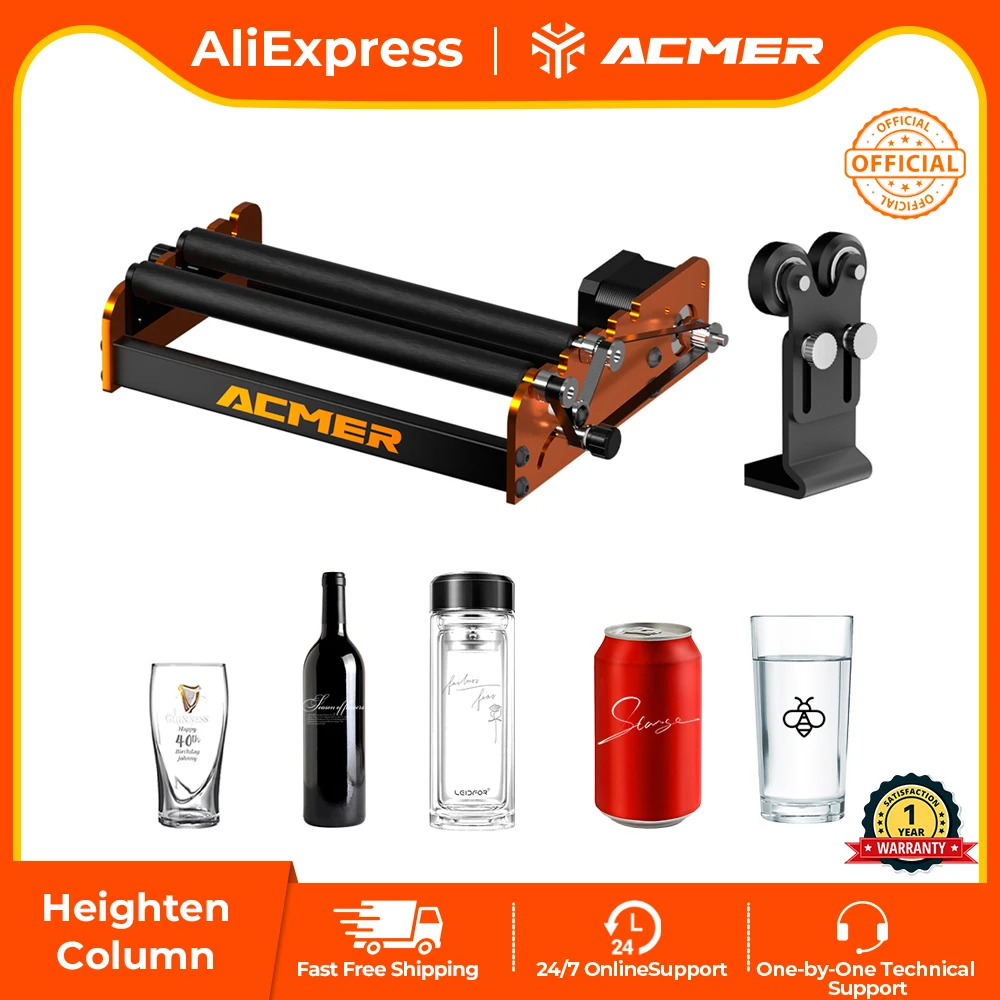 ACMER M2 ลูกกลิ้งแกะสลักด้วยเลเซอร์ Y-aixs 360 °   การแกะสลักเลเซอร์ลูกกลิ้งโรตารีสําหรับวัตถุทรงกระบอกอุปกรณ์เสริม 4-138 มม