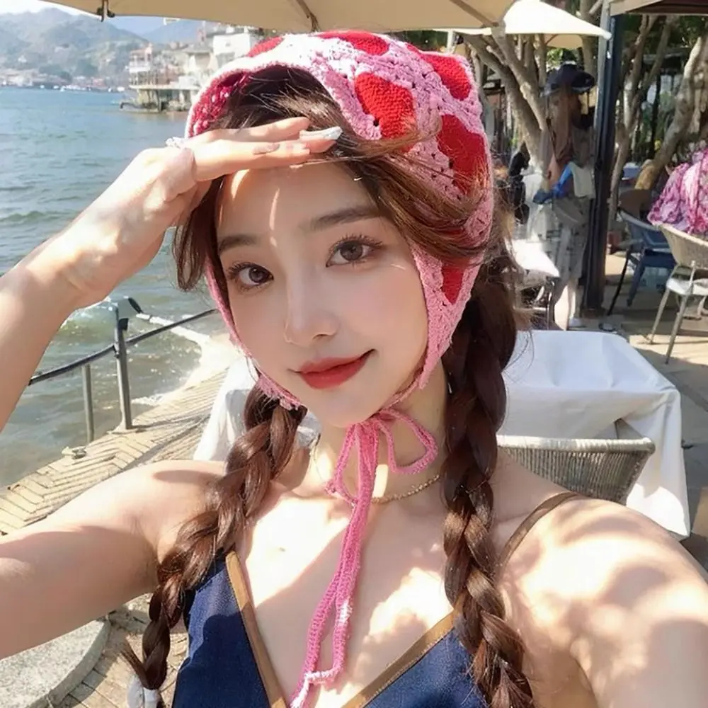 

Треугольная повязка на голову во французском пасторальном стиле, вязаный платок с маленьким цветком, шапка ручной работы, вязаная крючком повязка на голову, полотенце, весна-лето