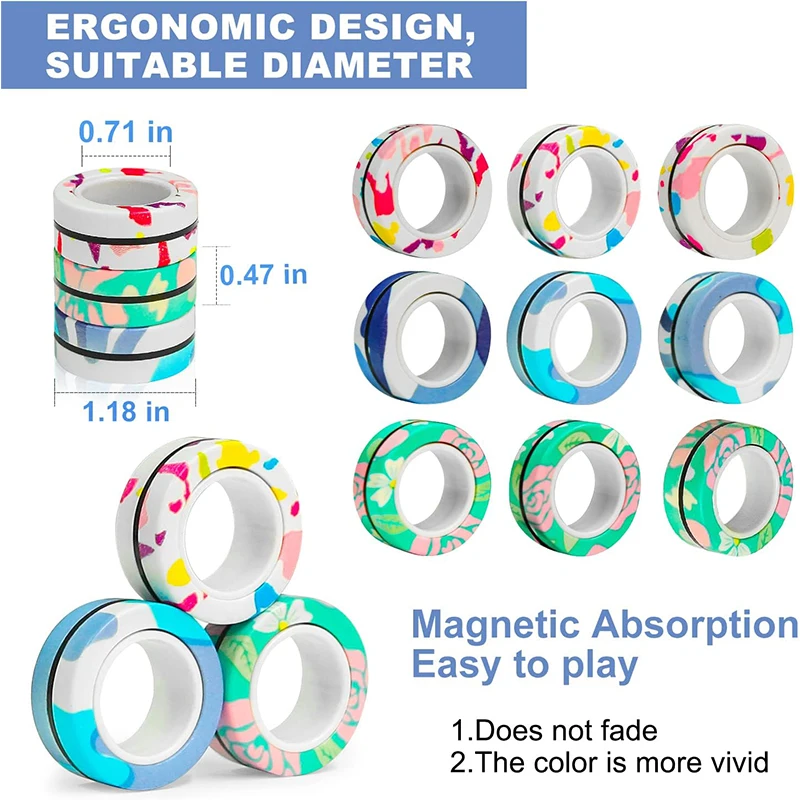 3PCS New Upgrade Fidget Magnetic Rings Anti-Stress Toys Colourful Magnets Spinner Rings Relieve Stress Fingertip Toys for Adults