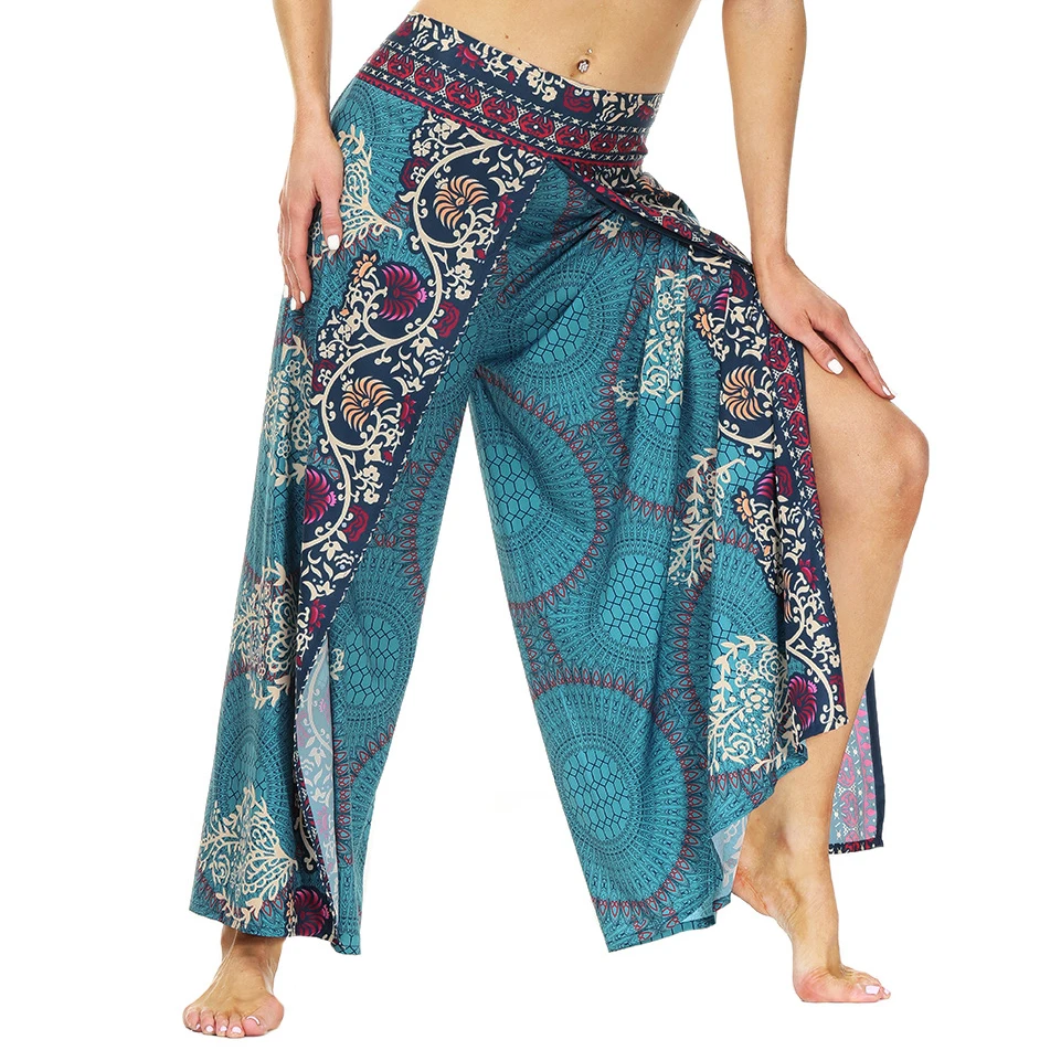 

Women's Casual Soft Slit Leg Pants, Harem Dance, Beach Boho Baggy Yoga Pants, Lady Loose Wide Leg Wrap Long Pants, Summer Hippie