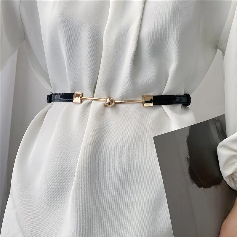 Women Skinny Genuine Leather Belt for Dress Adjustable Elastic Thin Cinch Waist for Ladies Wedding Dress Decoration