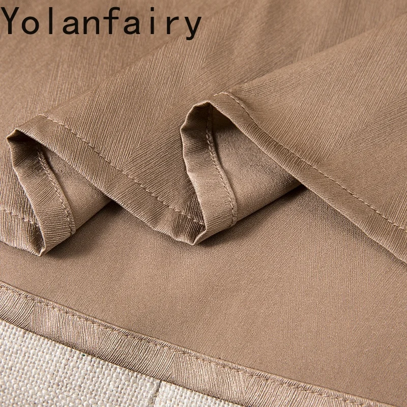 YOLANFAIRY 93% 멀 베리 실크 여름 블라우스 여성 스트레치 실크 헤링본 패턴 여성 탑 반소매 티셔츠 폴로 칼라