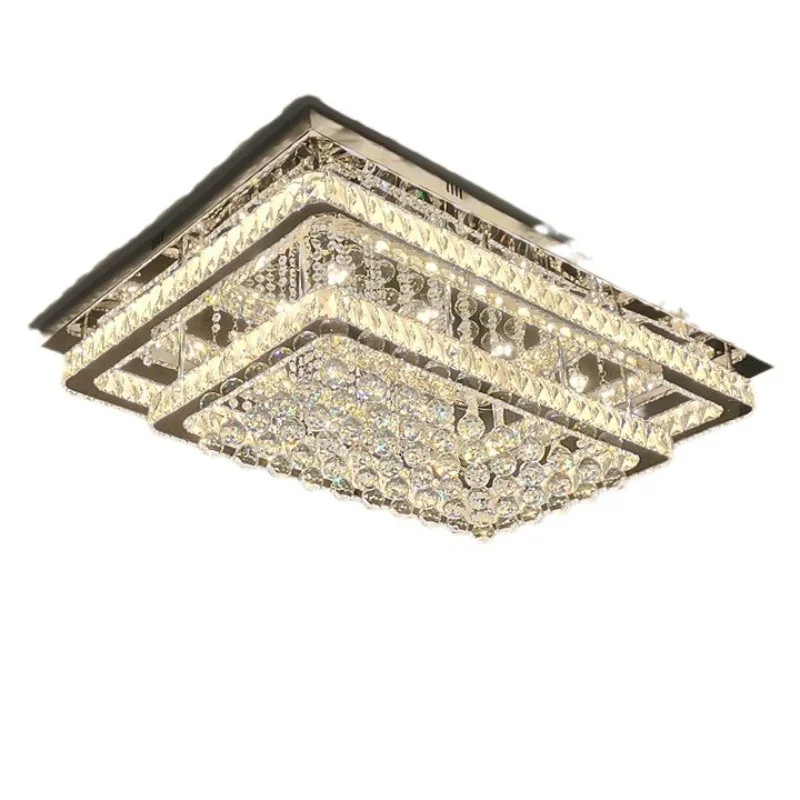

Stainless steel crystal lamp rectangular light luxury living room lamp led ceiling lamp simple luxury modern
