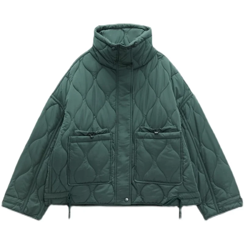

2023 Autumn Winter New Sle Women's Small Size Diamond Pattern Cotton Jaet Cotton Coat Korean Sle Loose Fit Long Sve