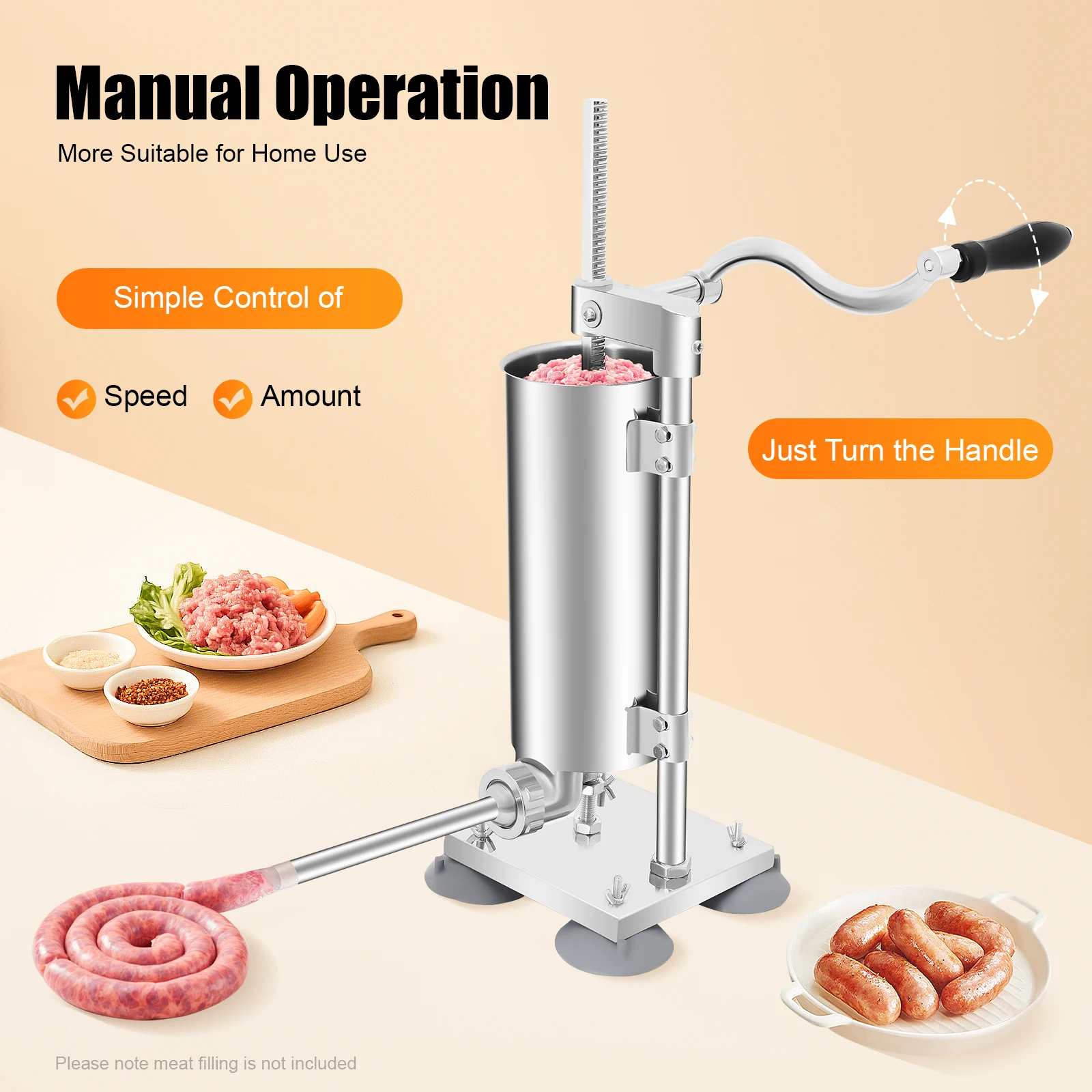 

6lbs Manual Sausage Stuffer Stainless Steel Vertical Sausage Filler with 6 Tubes & Pusher for Home Kitchen Commercial Use
