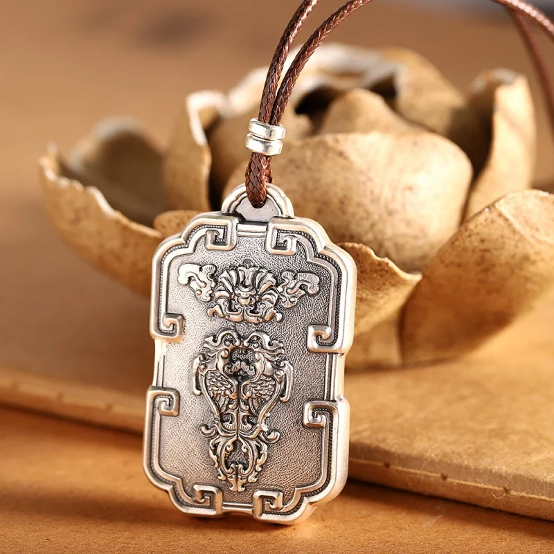 S999 Sterling Silver Pendants for Women Men New Fashion Enamel ChiWen-dragon Ancient Pattern Punk Jewelry Free Shipping