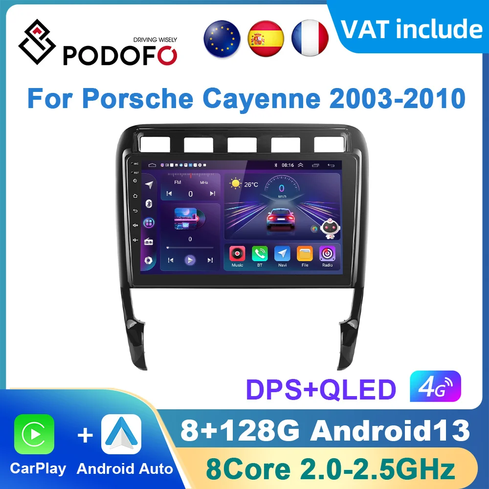 Podofo Android Carplay Car Radio For Porsche Cayenne 9PA 955 957 2002-2010 Android Auto Multimedia Navigation GPS autoradio DSP