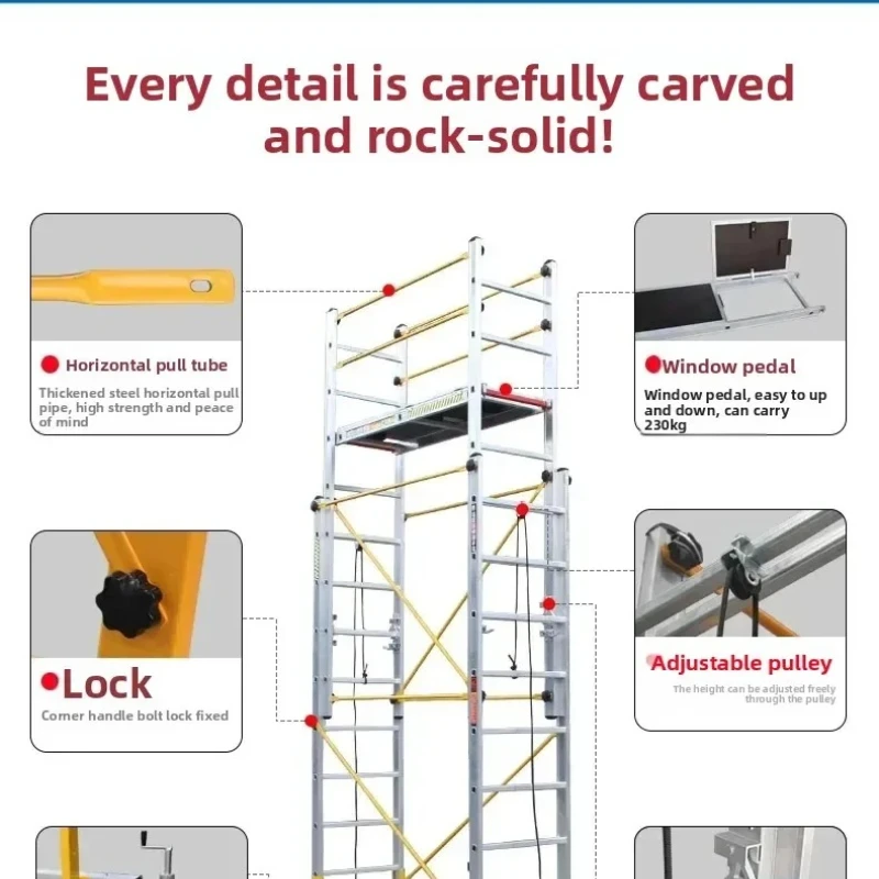 アルミ合金製足場 移動式伸縮足場 工場折りたたみ式エンジニアリングラダー プラットフォームとペダルアクセサリー