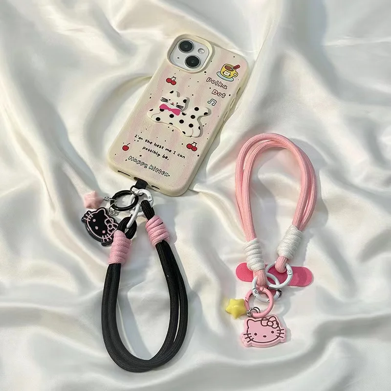 

Hello Kitty Braided Mobile Phone Lanyard Pendant Camera Keychain Pendant Universal Cute Anime Cartoon Accessories