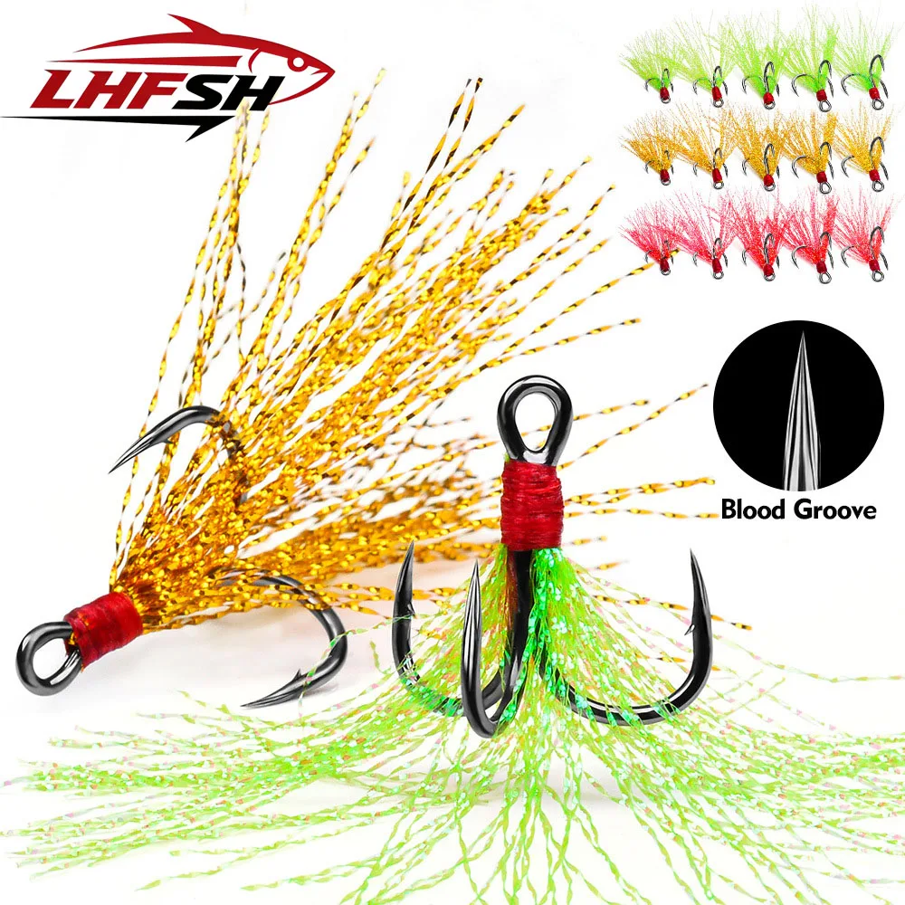LHFSH 5er/10er-Pack Angelhaken mit Dreifachverstärkung und Feder, 4-fach verstärkte Angelhaken aus Kohlenstoffstahl mit Widerhaken, Pesca