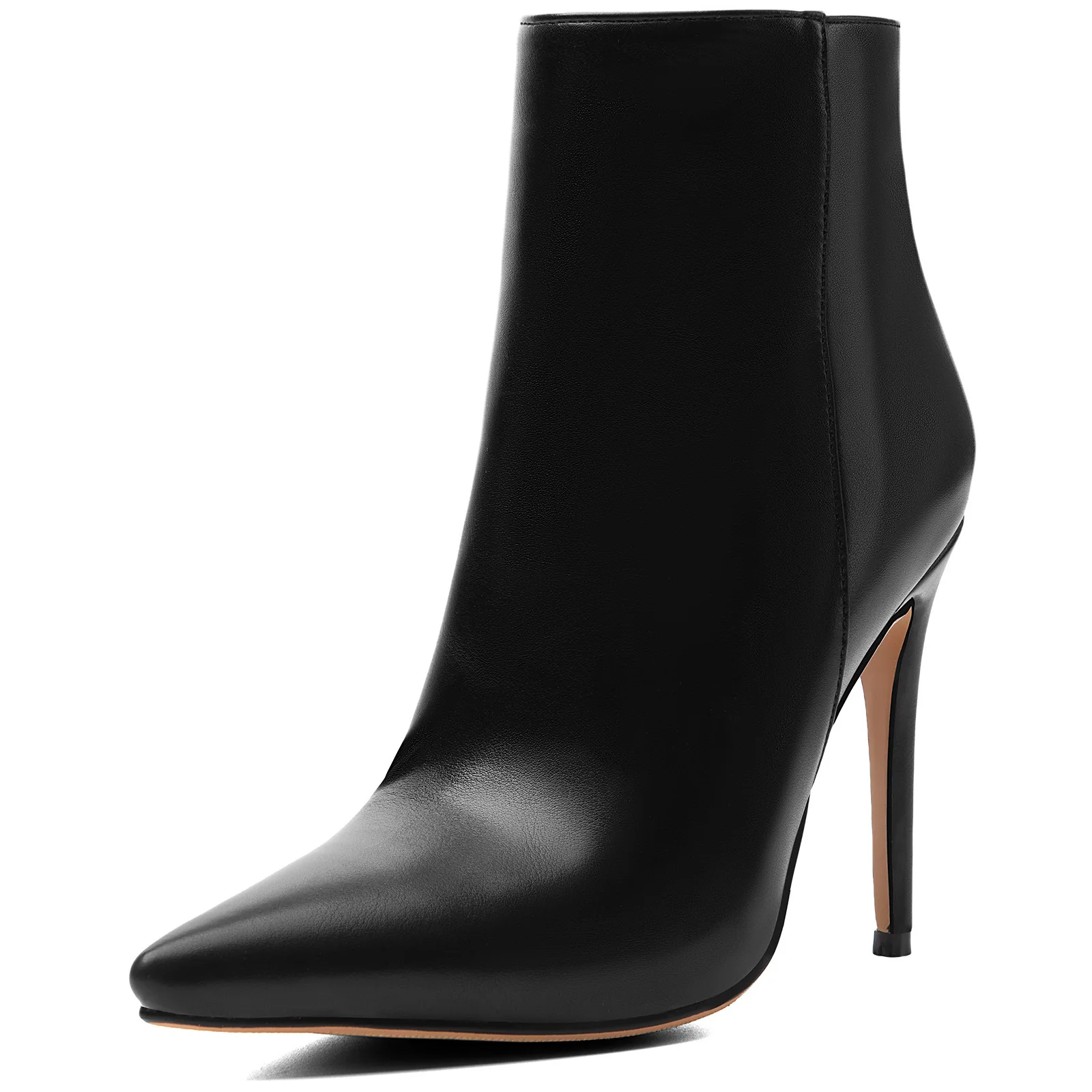 Ronticool Women Pointed Toe Ankle Booties Matte PU Leather Stiletto Thin High Heels Side Zipper Elegant Party Ladies Short Boots