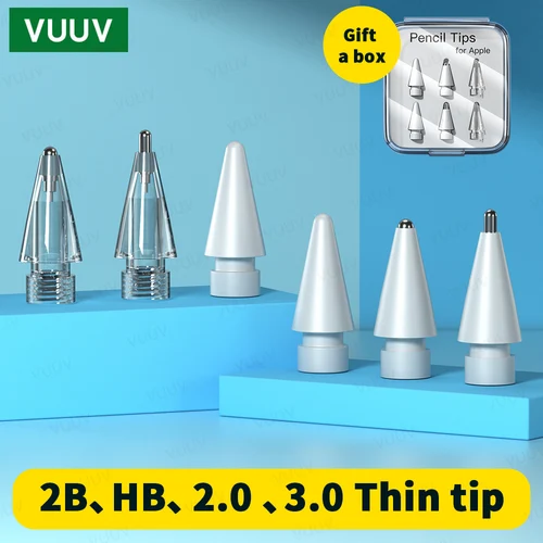 VUUV 애플 펜슬용 USB-C 팁 펜촉, 더블 레이어 2B HB 2.0 3.0, 교체용 소프트 하드 팁, 아이패드 액세서리, 1, 2, 3, 3 개, 6 개 