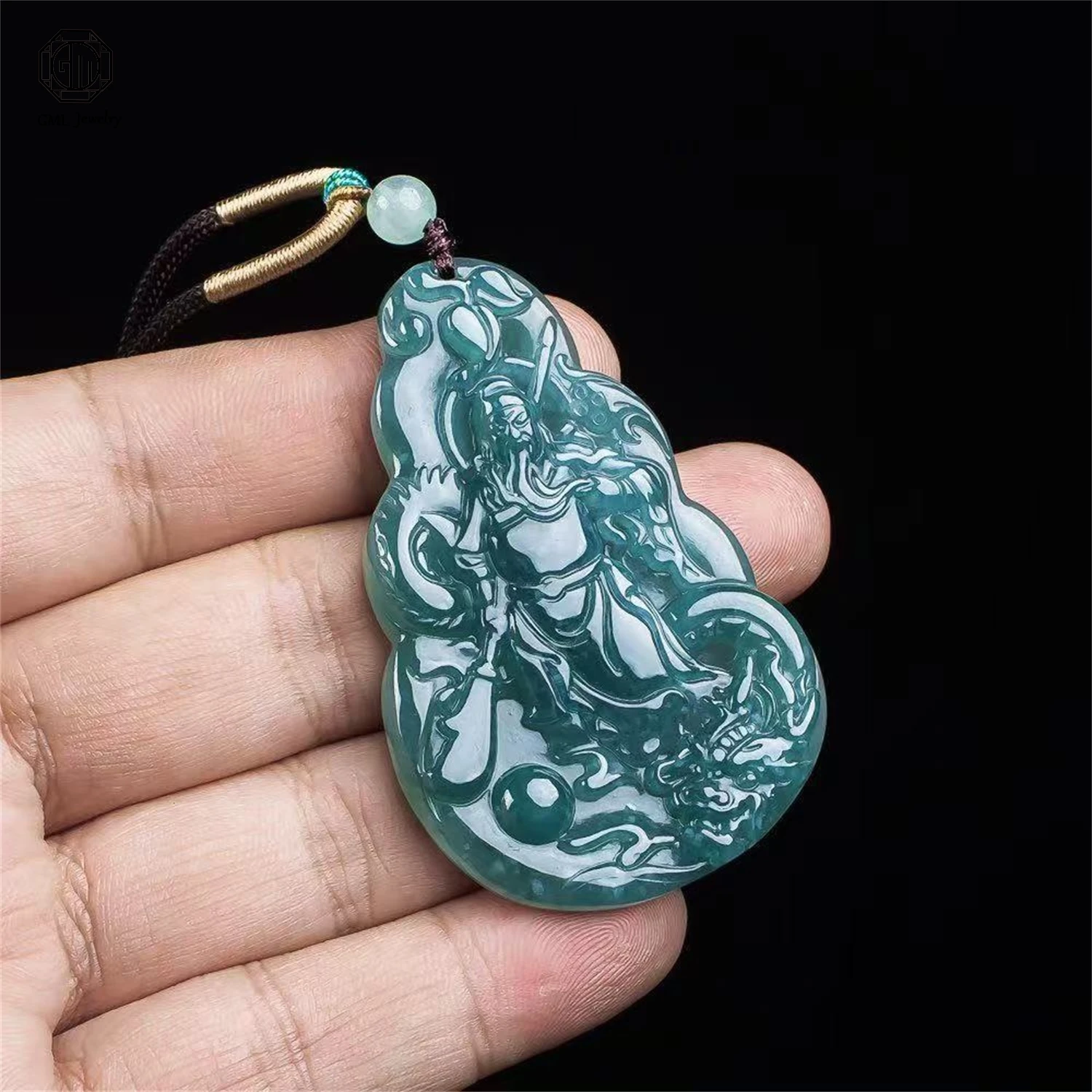 

Natural Grade A Jadeite Blue Water Ice Guan Gong Warrior Wealth God Pendant Unisex Men Women Gemstone Necklace Jewelry Gift