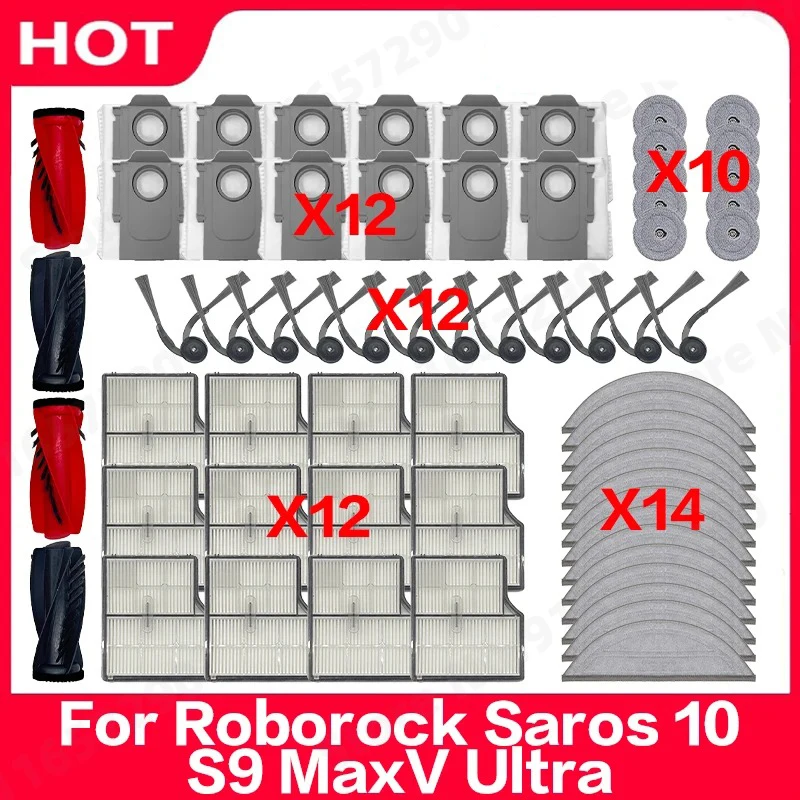 Compatible For ( Roborock Saros 10 / Roborock S9 MaxV Ultra ) Vacuum Parts Main Roller Side Brush HEPA Filter Mop Cloth Dust Bag