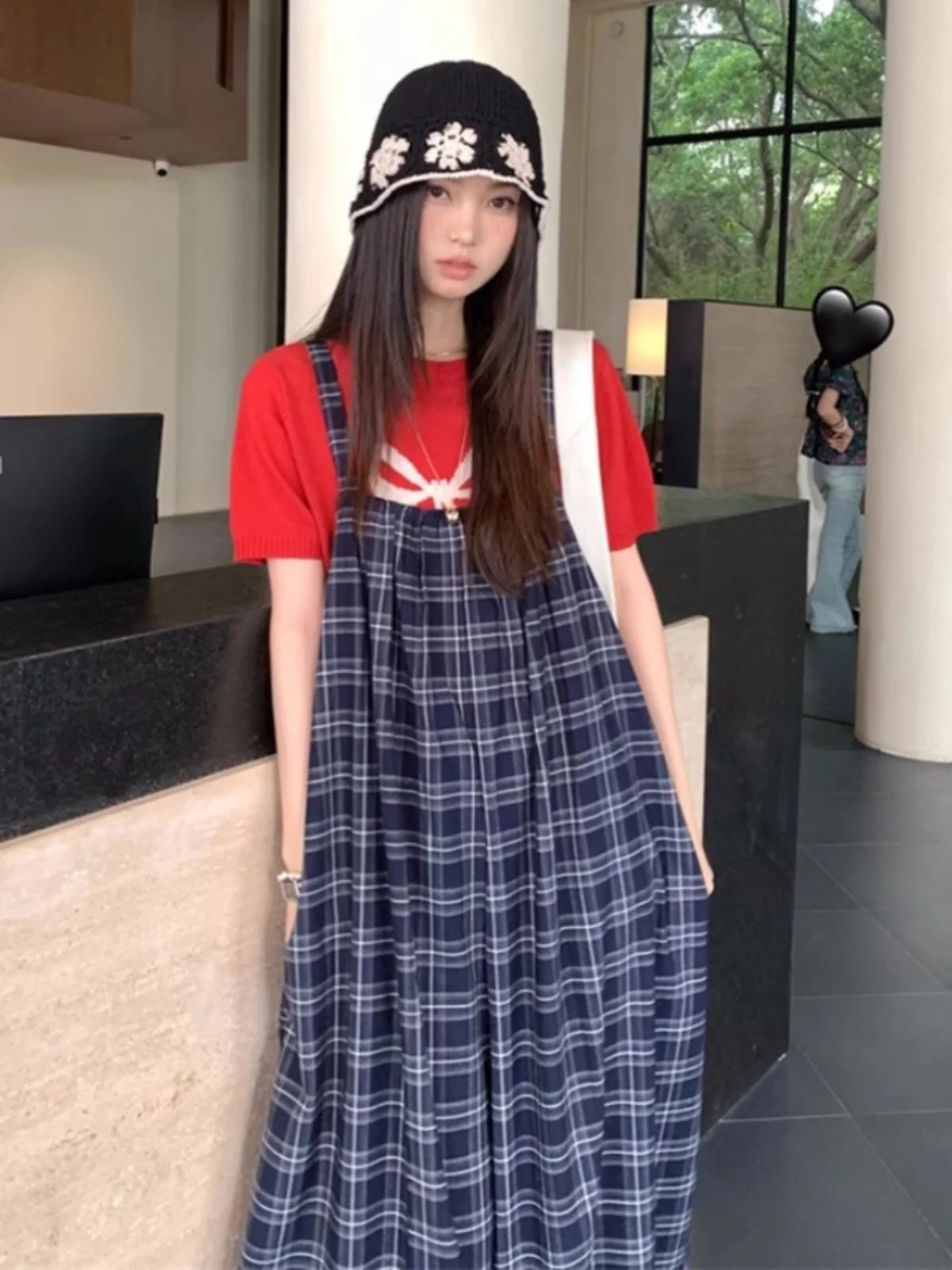 Retro Plaid Halter One-Piece Wide Leg Pants Women Summer New Lazy Style High Waist Loose Slimming Casual Overalls