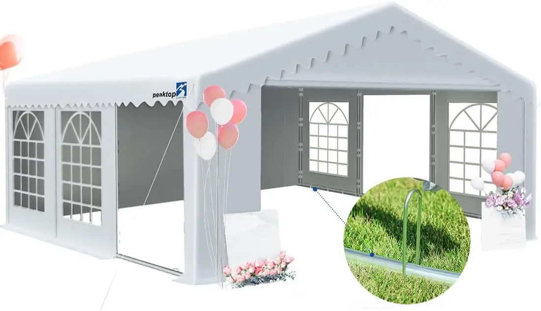 

PEAKTOP OUTDOOR 20x20 Party Tent Heavy Duty Wedding Tent Event Shelter Outdoor Carport Gazebo Commercial Tent Rental Canopy