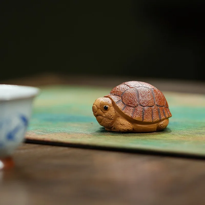 Purple Sand Tea Pet Handmade Lucky Turtle Statue, Household Tea Set Decoration, Tea Carving Crafts, Longevity Turtle Ornament