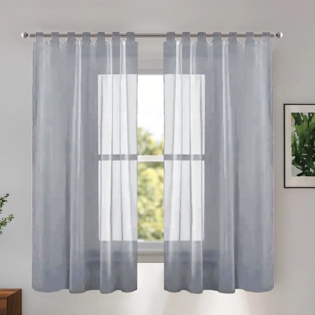 

Curtain Gray Tab Top Sheer Living Room Curtains 2 Pieces Modern Style Solid Color Semi-shading Bedroom Decoration 132x241cmx2