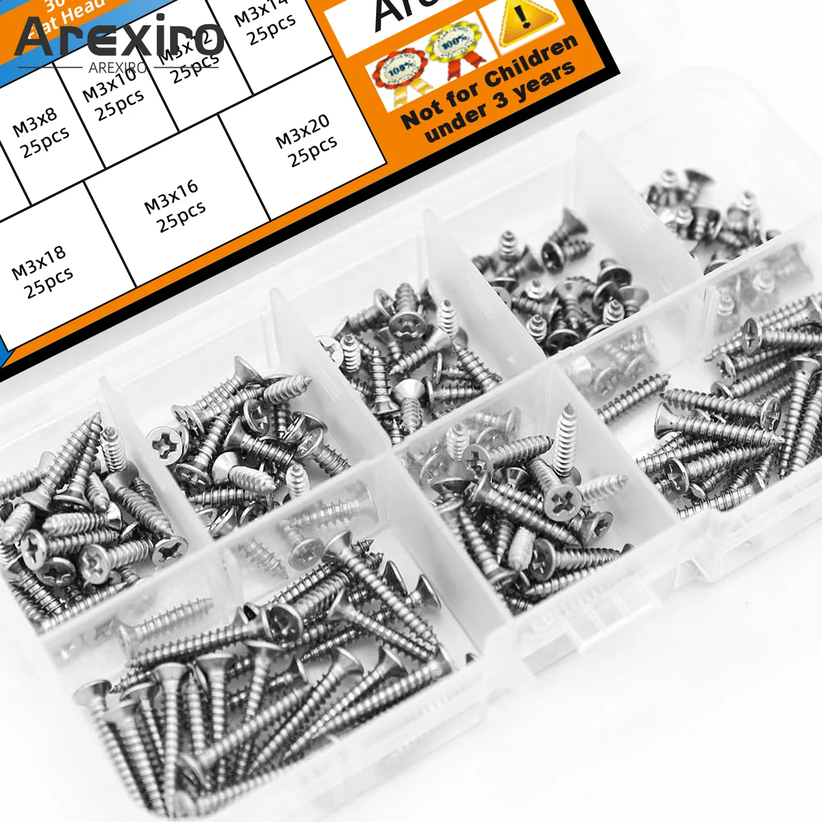 

200pcs 304 Stainless SteelCountersunk Flat Head Tapping Screws with Cross recessed M3 Screws Philips Screw